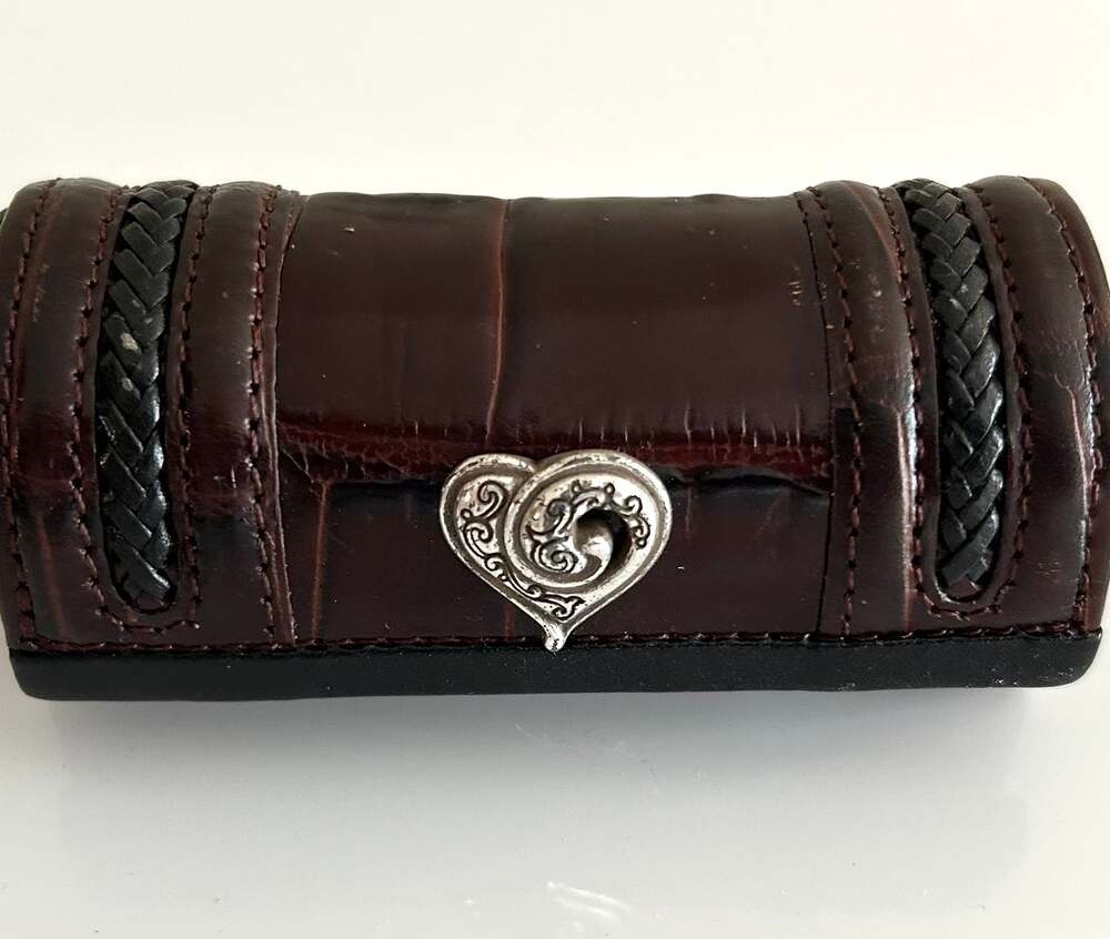 Vintage Brighton Croc Embossed Leather Lipstick Case with Silver Heart Latch